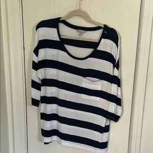 Banana Republic Blue and White Relaxed Long Sleeve Tee